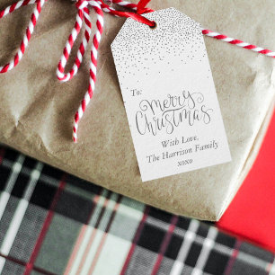 Silver Confetti Typography Merry Christmas Gift Tags