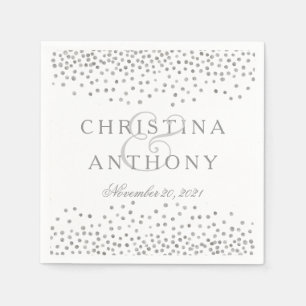 Silver Confetti Wedding Personalised Napkin
