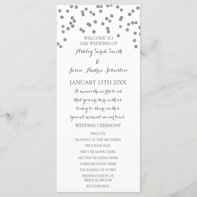 Silver Confetti Wedding Program Programme (Front)