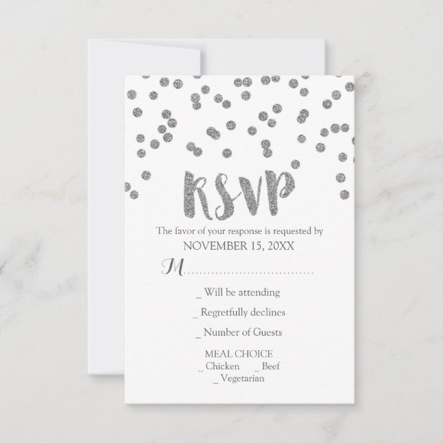 Silver Confetti Wedding RSVP Cards (Front)