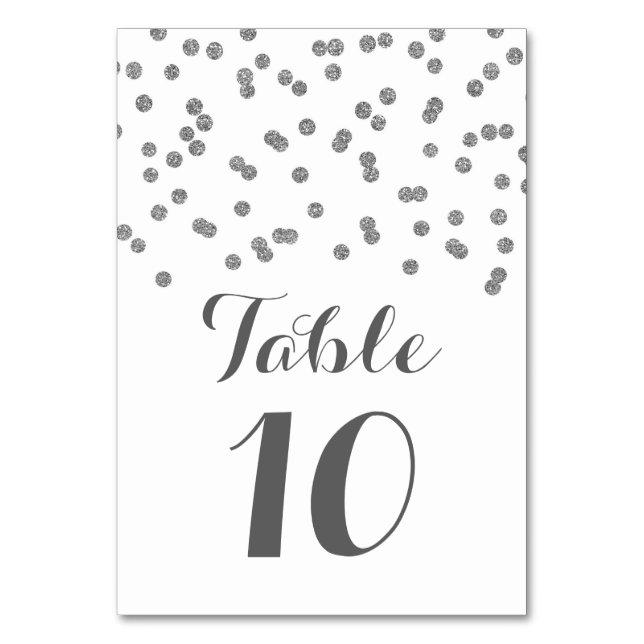 Silver Confetti Wedding Table Number Cards (Back)