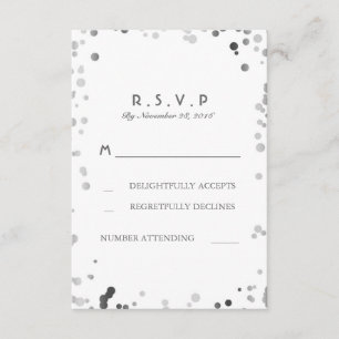 Silver Confetti White Elegant Wedding RSVP Cards