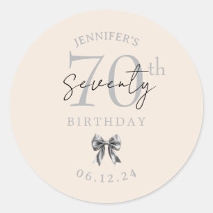 Silver Coquette Bow 70th Birthday Party Champagne Classic Round Sticker