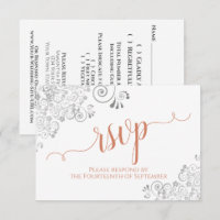 Silver & Coral on White Elegant Script Wedding