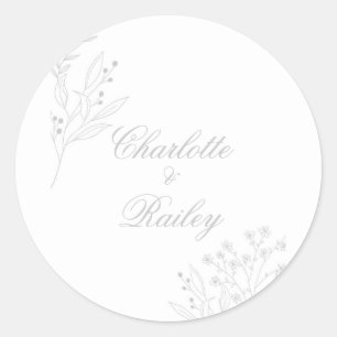 Silver Corner Floral Boho Wedding Classic Round Sticker