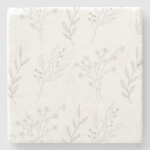 Silver Corner Floral Boho Wedding Stone Coaster