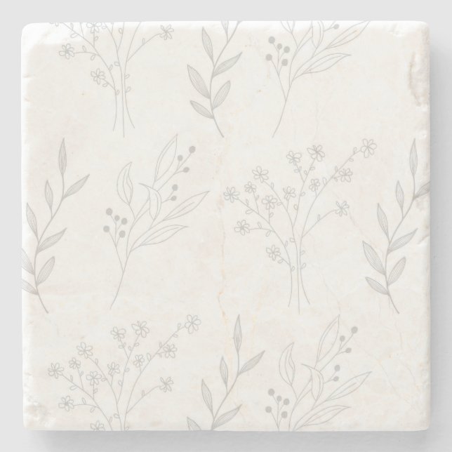Silver Corner Floral Boho Wedding Stone Coaster (Front)