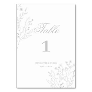 Silver Corner Floral Boho Wedding Table Number