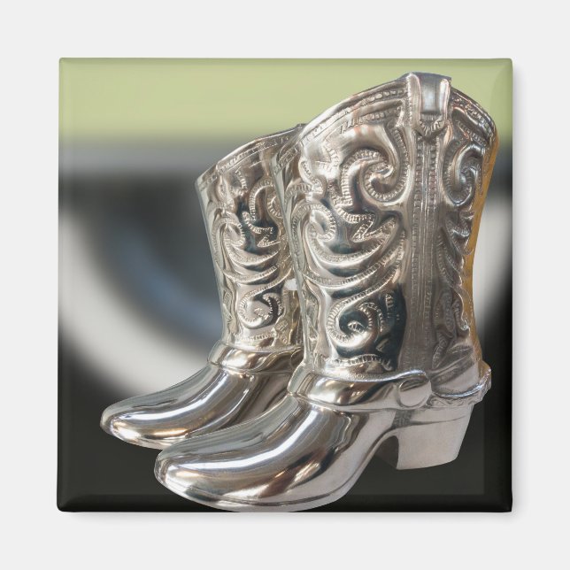 Silver Cowboy boots Magnet (Front)