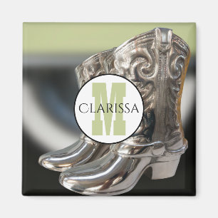 Silver Cowgirl Boots Personalised Country Monogram Magnet