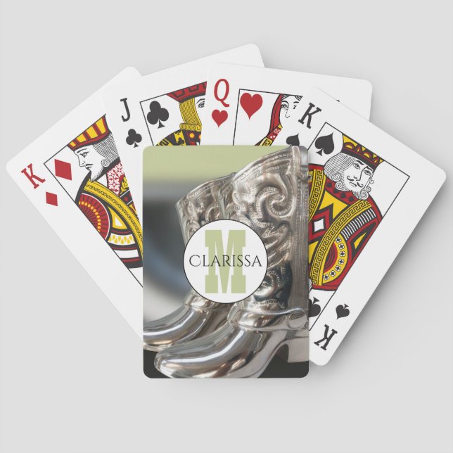 Silver Cowgirl Boots Personalised Country Monogram Playing Cards (Back)