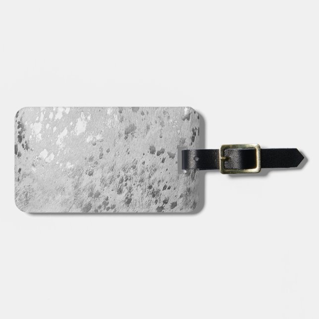 Silver Cowhide Print Metallic Luggage Tag (Front Horizontal)