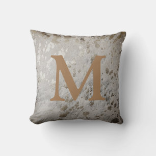 Silver Cowhide Print Metallic Own Initial Letter C Cushion