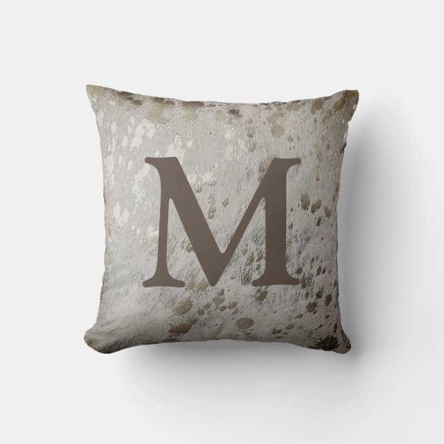 Silver Cowhide Print Metallic Own Initial Letter Cushion (Front)
