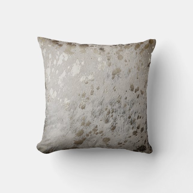Silver Cowhide Print Metallic Throw Cushion (Front)