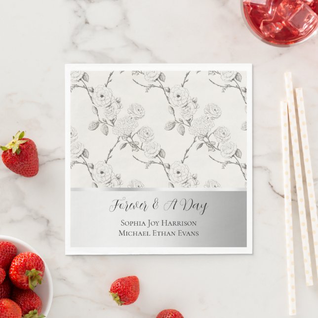 Silver Cream Black Fall Flowers Wedding  Napkin (Insitu)