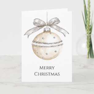 Silver Cream Bows Ornaments Christmas Card