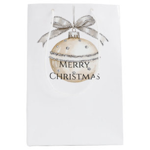 Silver Cream Bows Ornaments Christmas Medium Gift Bag