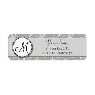 Silver Cream Floral Wisps & Stripes with Monogram