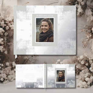 Silver Cream Real Foil Funeral Guest Book Elegant