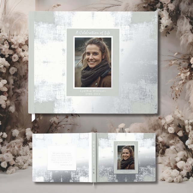 Silver Cream Real Foil Funeral Guest Book Elegant (Creator Uploaded)