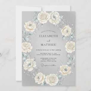 Silver Cream Wreath Wedding Invitation