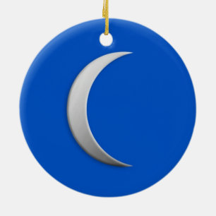 Silver crescent moon - cobalt blue background ceramic tree decoration