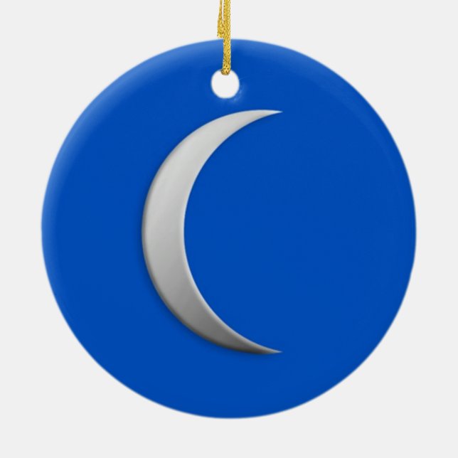 Silver crescent moon - cobalt blue background ceramic tree decoration (Back)