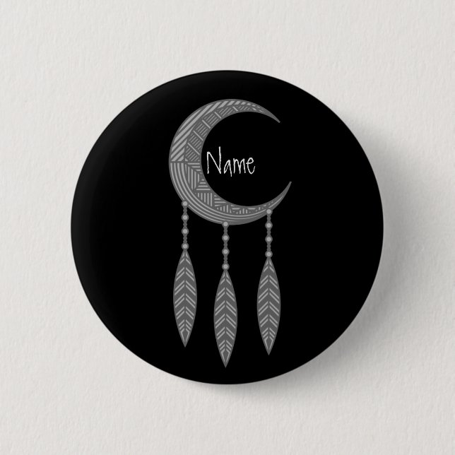 Silver Crescent Moon Feathers Thunder_Cove 6 Cm Round Badge (Front)