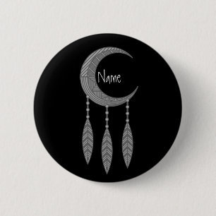 Silver Crescent Moon Feathers Thunder_Cove 6 Cm Round Badge