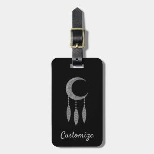 Silver Crescent Moon Feathers Thunder_Cove Luggage Tag