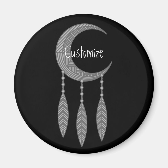 Silver Crescent Moon Feathers Thunder_Cove Magnet (Front)