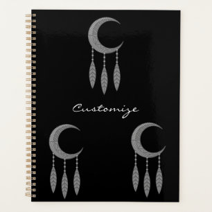 Silver Crescent Moon Feathers Thunder_Cove Planner