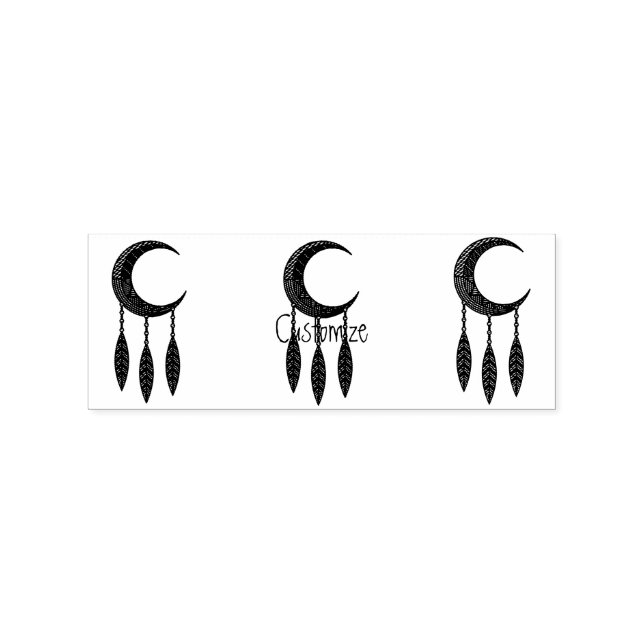 Silver Crescent Moon Feathers Thunder_Cove Rubber Stamp (Imprint)
