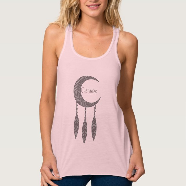 Silver Crescent Moon Feathers Thunder_Cove Tank To (Front)