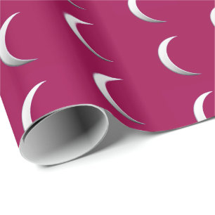 Silver crescent moons - burgundy background wrapping paper