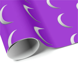 Silver crescent moons - purple background wrapping paper