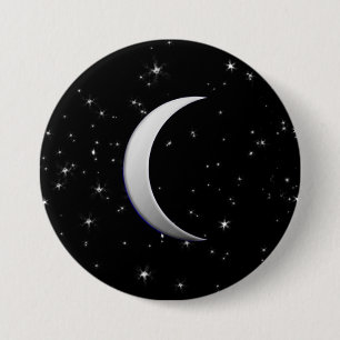 Silver crescent moons - starry background 7.5 cm round badge