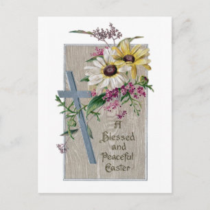 Silver Cross and Daisies Vintage Easter Holiday Postcard