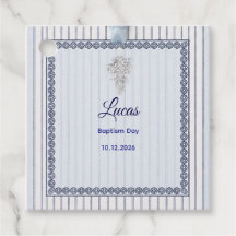 Silver Cross Baptism with Blue Striped Lace