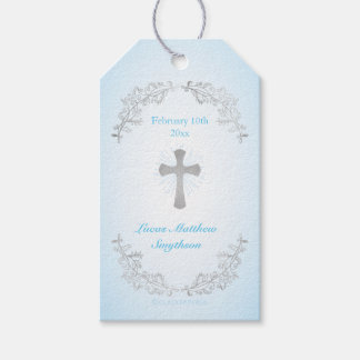 Silver Cross Blue Baptism Gift Tags