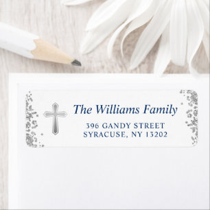 Silver Cross Glitter Religious Return Address