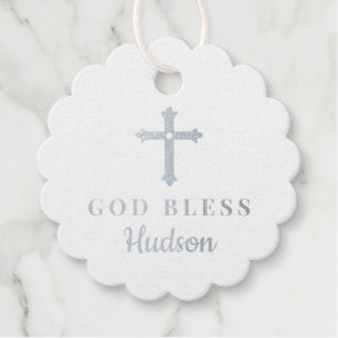 Silver Cross God Bless Baby Religious Baptism Favour Tags