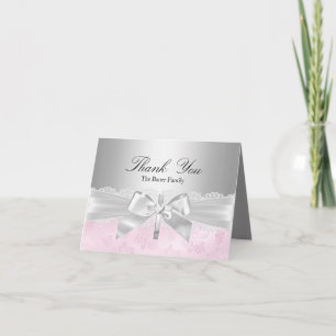 Silver Cross & Lace Bow Baptism Thank You Card