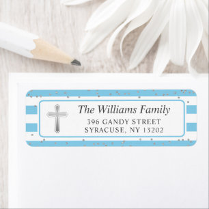 Silver Cross Light Blue Stripes Return Address