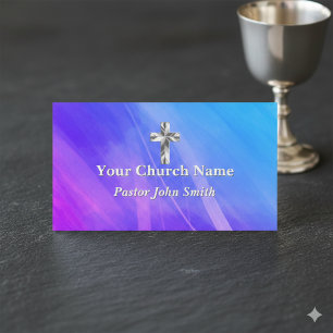 Silver Cross Purple Pink Church Business Card