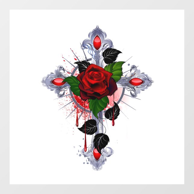 Silver Cross with a Red Rose (Sheet)