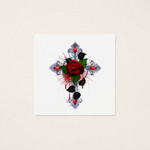 Silver Cross with a Red Rose
