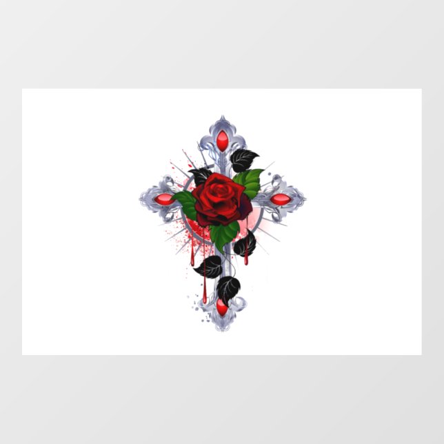 Silver Cross with a Red Rose (Sheet)