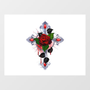 Silver Cross with a Red Rose